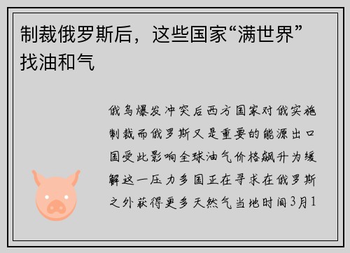 制裁俄罗斯后，这些国家“满世界”找油和气
